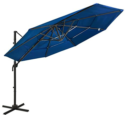 ZQQLVOO Gartenschirm Parasol Sonnenschirm für pflanzen Sonnenschirm mit Aluminium-Mast 4-lagig Azurblau 3x3 m