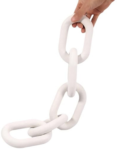 Wood Chain Link Decor 5-Link 53cm Rustic Wood Knot Decor Retro Creative Wooden Link Chain for Home Living Room Coffee Table Farmhouse(white)