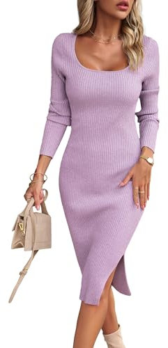 VOGMATE Vestido Mujer Fiesta Sexy Vestido Midi Punto Invierno Elegantes Largo Otoño Manga Larga