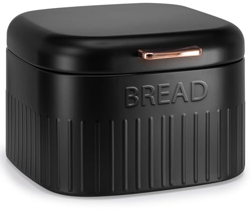 EHC Large Metal Bread Box Bin, Kitchen Storage Box For Countertop With Hinged Lid, Black