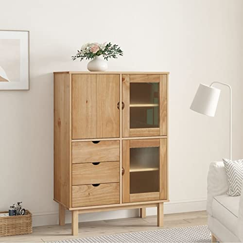 Homgoday Anrichte OTTA 85 x 43 x 125 cm aus massivem Kiefernholz, Sideboard Küchenschrank, Aufbewahrungsschrank für Wohnzimmer, Büro