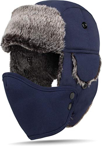 Fliegermütze Wintermütze Fellmütze Uschanka Russian Style (M-XL) Farbe Dunkelblau Größe L