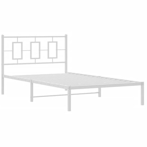 vidaXL Bettgestell, Metallbett Bett mit Kopfteil, Bettrahmen mit Lattenrost, Einzelbett Schlafzimmerbett Gästebett, Metall Weiß 107x203cm