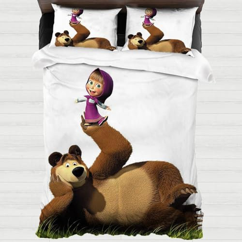 XYOK Mascha und der Bär Bettwäsche 135x200 3teilig Karikatur Kinder Bettbezug Mikrofaser Kissenbezug Schlafzimmer Knitterfrei Bettwäsche Sets (Masha3, Single 135x200)