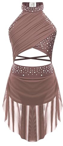 Miaeowve Kids Girls Lyrical Dance Dress Ballet Gymnastics Performance Costume Sleeveless Figure Skating Dress Dusty Pink 5-6 Years