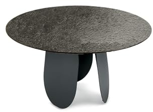 MONDO VIRO Mesa redonda fija de comedor Monroe con tapa de cristal martillado (Negro/Vidrio martillado ahumado - Big/Ø 140 cm)