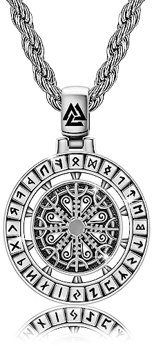 YueYuan Wikinger Rune Halskette 925 Sterling Silber Kompass Anhänger Nordische Viking Kette Wikinger Herren Schmuck Geschenke für Junge Ehemann Vater