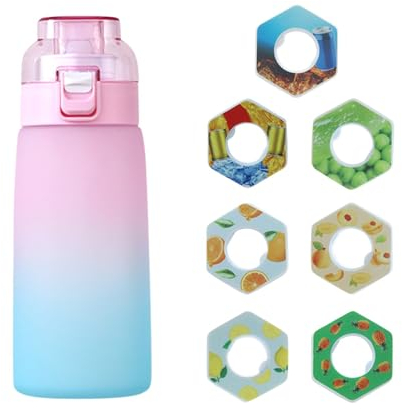 600ML Wasserflasche mit Geschmack Flasche Original Set - 2024 Neu Trinkflasche mit 7 Geschmackskapseln für ein erfrischendes Trinkerlebnis Flasche für Outdoor Sport Set (Rosa,600ML)