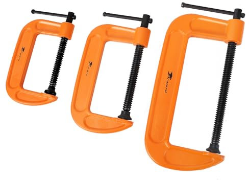 Forward Heavy Duty Ductile Iron C-Clamp Hand Tools - 3 Piece C Clamp Set 3in, 4in, 6in KIT
