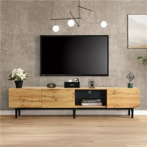 Meuble TV Moderne avec Finition Grain De Bois Et Lumières LED Variables, Meuble Bas De Table TV, Meuble De Base Parfait Et élégant, pour Salon, Chambre à Coucher, Bureau