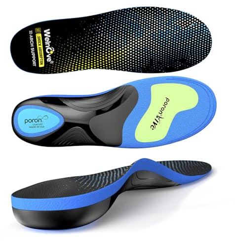 Fasciite plantare Lavoro Alto Arco Solette - Welnove 220 + lbs Heavy Duty Inserts per il sollievo del dolore del piede - Solette Ortopediche per Piedi Piatti, Riduzione della fatica, Uomini Donne (S)