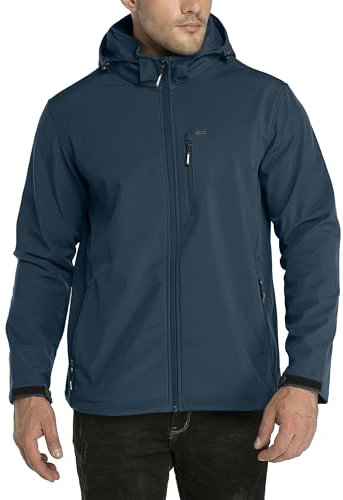 33,000ft Veste softshell pour homme - Imperméable - Coupe-vent - Doublure polaire chaude - Coupe-vent - Veste fonctionnelle - Veste d'extérieur pour randonnée, vélo, camping, Bleu nuit, XL