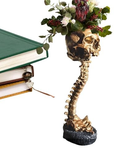 Totenkopf-Blumentopf, Übertopf mit Wirbelsäule, Ständer, Totenkopf-Pflanztöpfe aus Kunstharz, Halloween-Schädel-Dekoration für Sukkulenten, Zimmerpflanzen und Blumenskelett, Heimdekoration, 15 x 15 x