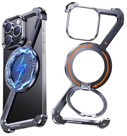NIFBANG Z Shape Case for iPhone 13 Pro Phone Case,Frameless Metal with Magnetic Ring Stand,360°Rotating Kickstand Protective Cover,Slim Shockproof Bumper Cases for iPhone 13 Pro,Black