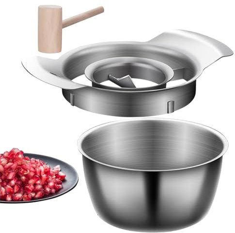 Granatapfel Schäler Set, Granatapfelschäler, Granatapfel Entkerner, Edelstahl Schüssel Holzhammer Mit Granatapfel Schälwerkzeug Set, Granatapfelkernentferner, Schälen Von Granatapfelkernen