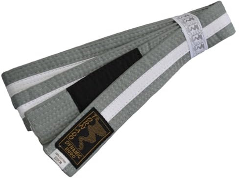 TEKKA BUDO Kinder BJJ Gürtel Brazilian Jiu Jitsu Grau-Weiß Farbgürtel mit schwarzem Balken 220 cm