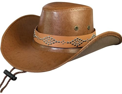 alloneslife Cowboyhut, handgefertigter Hut mit Nietengürtel für Damen und Herren, Verkleidungsparty, Unisex, Cowgirl-Hut für Camping, camel, S-3XL