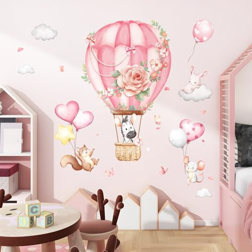 Decvictor Wandtattoo Tier Heißluftballon Wandaufkleber Zebra Eichhörnchen Kaninchen Wandsticker Kinderzimmer Babyzimmer Mädchenzimmer Wanddeko