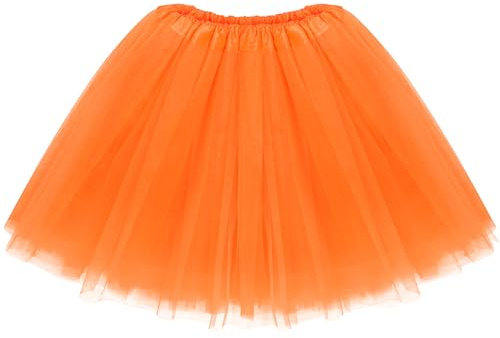 Damen Tütü Rock Minirock Stretch Mini Skater Tutu Rock Erwachsene Ballett Rock Tüll Rock für Party Kostüme Tanzen (Orange)