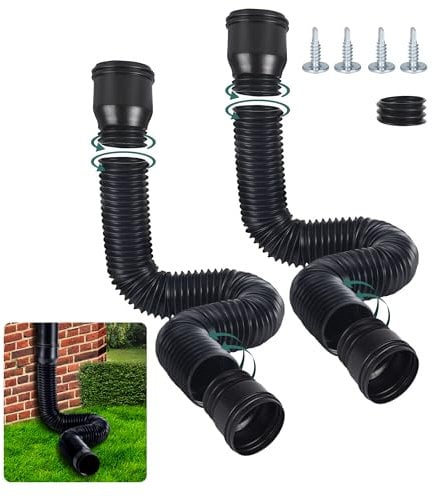 BKITC Prolunga Flessibile per Grondaia, Set di Prolunghe Rotonde per Tubo di Scarico da 80/100 mm, Set di Prolunghe per Tubo Pluviale, Estensione da 47 a 150 cm (Nero, 2 Pezzi)