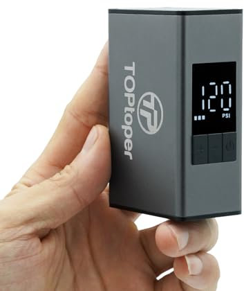 TOPtoper Mini Electric Bike Pump with Pressure Gauge -150PSI Portable Bicycle Tire Pump with Auto Stop, Pocket Tiny Air Pump with Presta & Schrader Valve Adapter (A3, MAX)