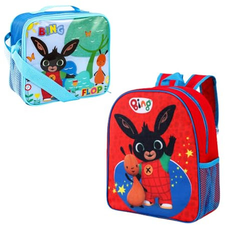 Bundle Bear Bing - Juego de mochila y bolsa de almuerzo Bing para niños. Lonchera para niños y bolsa de almuerzo para niños, bolsa de almuerzo aislada Bing y juego de mochila Bing