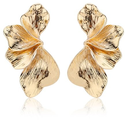Mikovivi Gold Fan Shape Flower Leaf Shell Angel Wings Earrings, Boho Chunky Gold Statement Earrings for Women, 5x3cm/2x1.2in, Post, Dangle