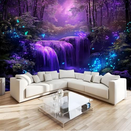 Fototapete Schlafzimmer Fantasy Dschungel Pflanzen Fototapete 3d Effekt 300 x 210 cm Vlies Tapeten Moderne UV-Beständig Wandbild Wandtapete Wohnzimmer Junge Schlafzimmer Flur Lila