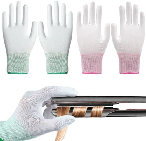 LUFFLOK 2 Piece Heat Resistant Glove, Heat Proof Gloves with Silicone Fingers, Heat Protection Gloves for Hair Styling, Heat Blocking for Curling, Flat Iron and Curling Wand, Pink & Green (2 Pcs)