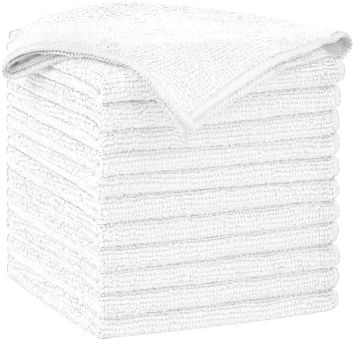 AIDEA Microfiber Cleaning Cloth-12PK, Soft Microfiber Towels for Cars, Absorbent Cleaning Rags, Lint-Free Streak-Free Wash Cloths for House, Kitchen, Window(12in.x12in), White