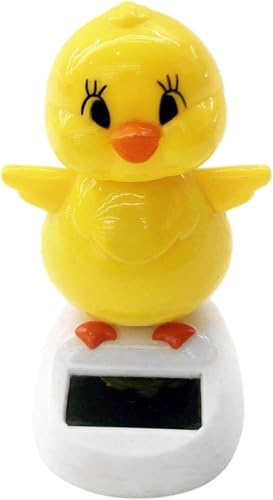 Poussin dansant à énergie solaire jaune, figurines dansantes solaires, poulet, breloque de voiture à énergie solaire, figurines de poussin à tête pompon de dessin animé pour tableau de bord de voiture