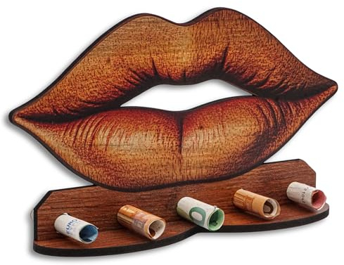 DRO Design Geldgeschenke, Geschenkverpackung Holz-Optik Lippen Motiv – Bargeldgeschenk, Geldpräsent, Kreatives Geldgeschenk, Geburtstag, Hochzeit, Weihnachten