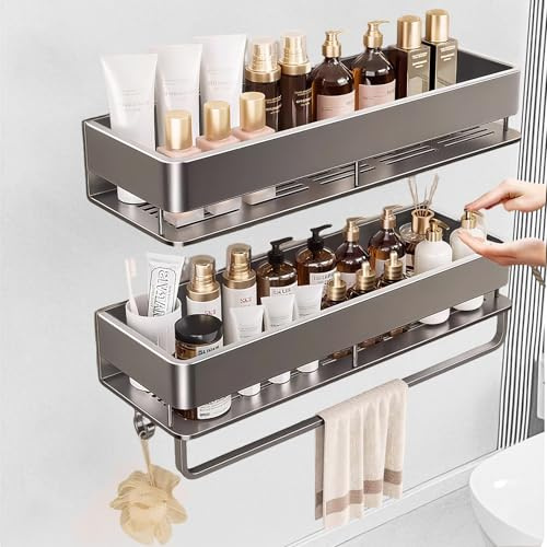 FOLAI 2-piece 30cm shower caddy no drill, rust-proof bathroom organiser, quick-drying bathroom shelf with large capacity, durable shampoo holder for shower shelves made of stainless steel (gray)