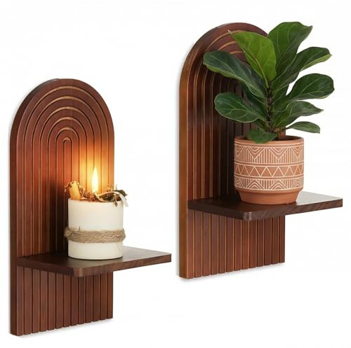 Walasis Mid Century Modern Walnut Wall Candle Holder Set of 2