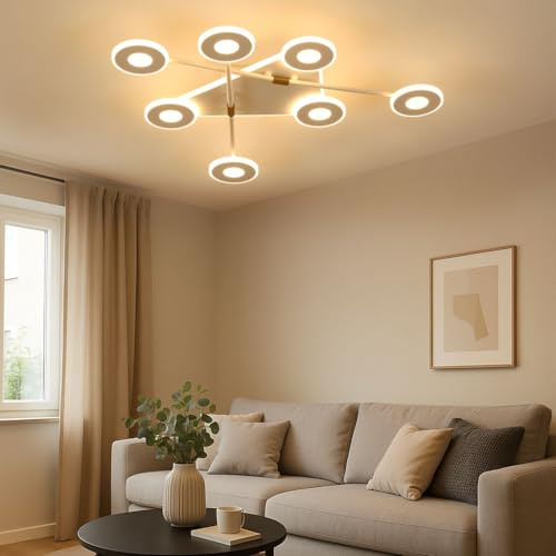 zenlavia LED Deckenleuchte Modern 50W – Dimmbar mit Fernbedienung, 5000lm, Farbtemperatur 3000–6500K, Nachtlicht, Timer & Memory-Funktion, Deckenlampe mit 7 Leuchtköpfen für Wohnzimmer & Schlafzimmer
