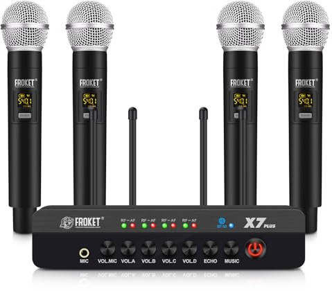 Froket X7 Plus Handheld Wireless Microphone with Optical Input, Bluetooth 5.0 for Smart TV Karaoke, Dual UHF Channel, DSP Echo Control, Noise Cancellation for Home Entertainment