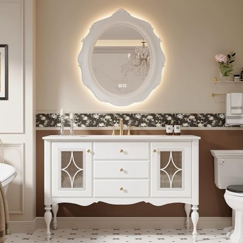 Moderno set di mobili da bagno con lavandino e specchio, elegante 110 cm, bianco, con cassetti, soluzione per riporre oggetti
