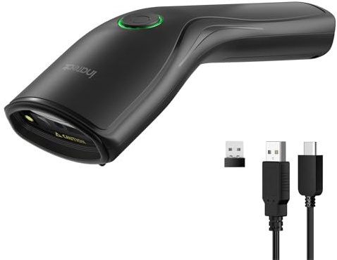 Inateck Leicht Barcode Scanner 2D Bluetooth, mit USB und 2.4G Kabellos | QR Code Scanner mit Abnehmbarem Akku, Kompatibel mit Windows, iOS, Android, für den Einzelhandel und Lagerbestände