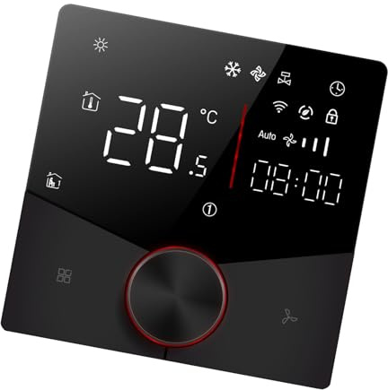 2 Tube Air Conditioner Temperature Controller, 8 Lighting Effects Digital Display 2 Tube AC Controller for Home Hotel (Black)