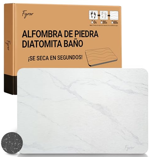 Fyror Alfombra Diatomita Baño Antideslizante, Blanco Mármol, 40 x 60 cm | Alfombrilla Ducha Secado Rápido, Alta Absorción, Superficie Rígida, Tacto Agradable, Fácil de Limpiar