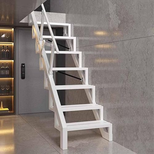 Escalera Plegable de Aluminio para altillo, Escalera de Techo Plegable con pasamanos, Escalera metálica de Acceso a Cubiertas con fijación al Suelo(Against Right Wall,8 Steps)