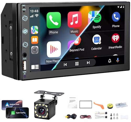 7 Double DIN Car Stereo Compatible with Ccarplay and Android Auto, Mirror Link,USB/AUX,Car Radio Am,Backup Camera