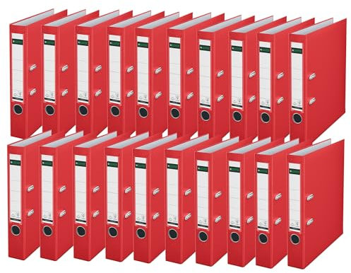 Leitz Qualitäts-Ordner 180° Plastik, 20er Pack, A4, Schmal, Rot, 5,2 cm Rückenbreite, PP-laminierter Einband, 10155025, 50mm