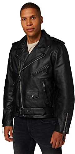 RICANO Brando - Herren Lederjacke im Biker-Stil mit Reverskragen, schräger Brusttasche, Schulterklappen und Gürtel (Slim Fit) - hochwertiges Büffel Nappa Leder