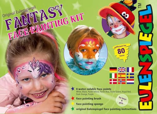 Eulenspiegel - Fantasy Face Schmink-Palette, 8 Farben | Schwamm, Pinsel & Anleitung, Schminkfarben für ca. 80 Masken, für Karneval & Mottopartys