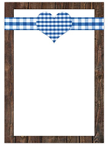 50 Feuilles de papier à lettre motif à carreaux bleu, papier blanc avec coeur en bavière look look à bois-dIN a4 100 g;
