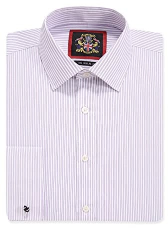 Windsor Fine Stripe Formal Mens Dress Shirts, Regular Fit, Stripe Pattern, Traditional Tailoring, Easy Care Fabric by Janeo British Apparel. (Lavender, 17.5 in, Double Cuff)