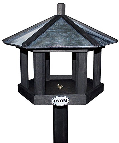 Ryom Vogelhaus Futterstation aus Holz schwarz, mit Ständer, als Bausatz H 128 cm x ø 30 cm