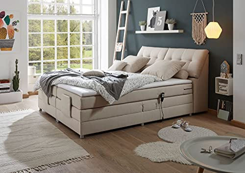 CARPINO Boxspringbett 180x200 elektrisch verstellbar, Creme - Bequemes Doppelbett mit dekorativer Steppung & Komfortschaum Topper - 180 x 110 x 234 cm (B/H/T)