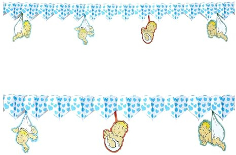 Widmann 95732 - Bedruckte Girlande, Hellblau, mit Herzen und Babymotiven, 3m, Dekoration, Babyparty, Geburtstag